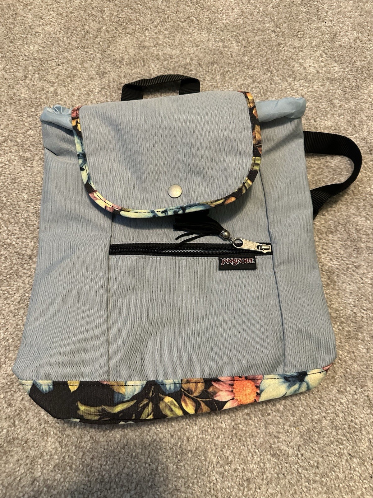 JanSport Backpack Abbie Drawstring Grey Gray Floral Garden Cute Backpack