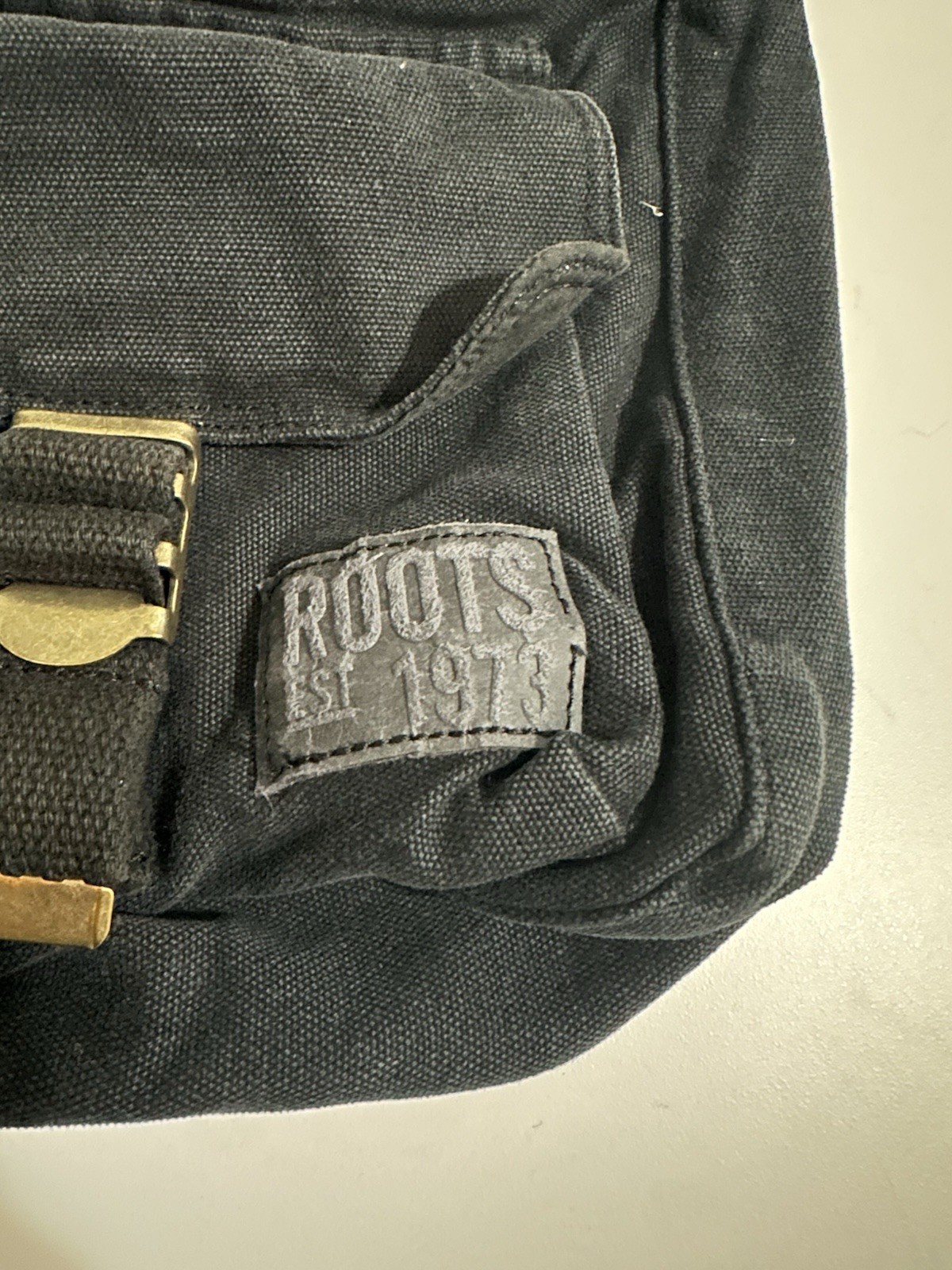 The Roots 1973 Canada Crossbody Pouch Bag Black Brown Canvas