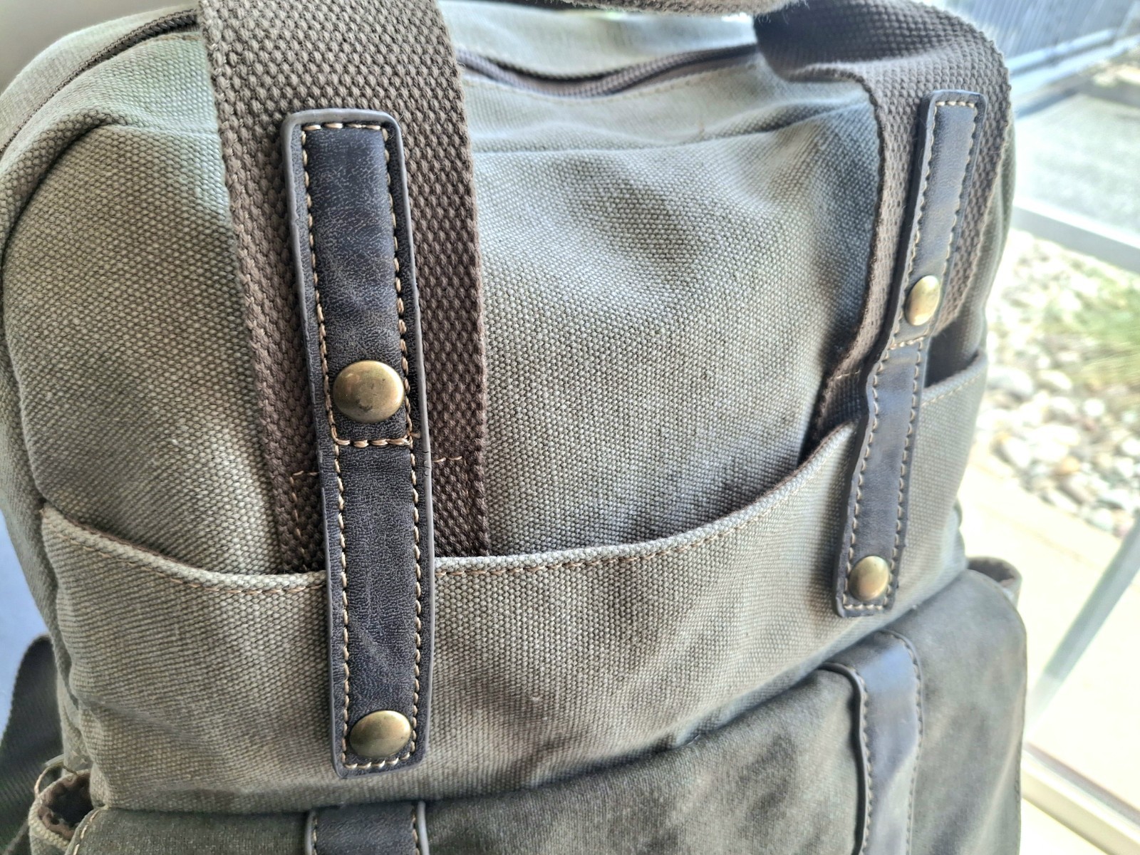 Cargoit Vtg Green Canvas Laptop Backpack Rucksack Leather Trim Magnetic Close