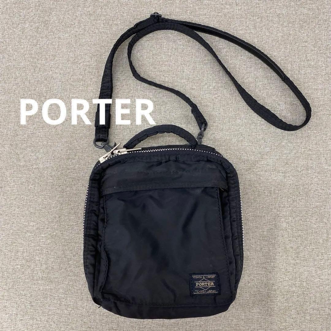 Authentic Yoshida Kaban Porter Mini Shoulder Bag 16cm Black Crossbody Damaged