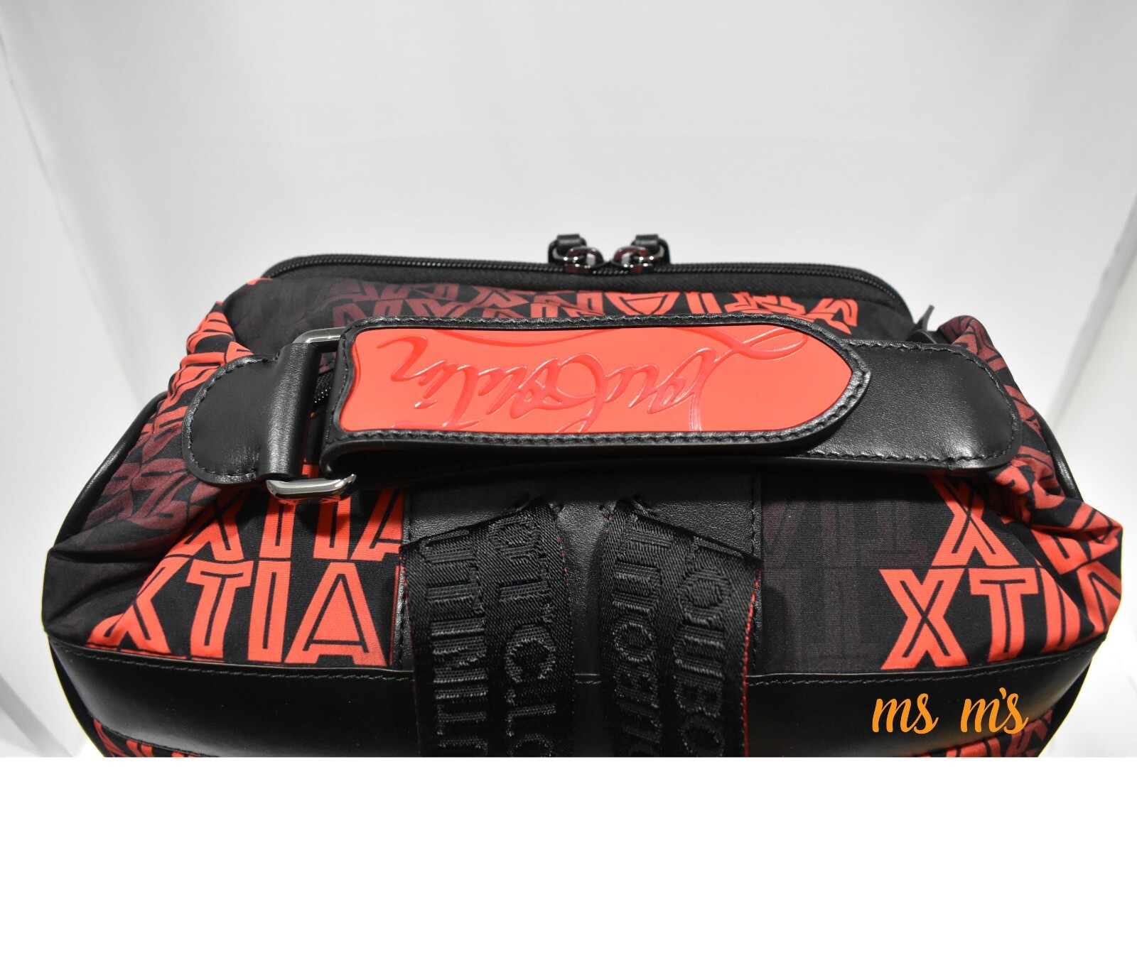 NWT Christian Louboutin Red Black Nylon Rectangular Logo Print Backpack
