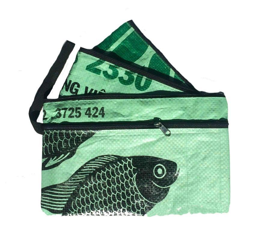 Fair Trade Recycled Fish Feed 3in1 Pencil Case or Purse handmade in Cambodia