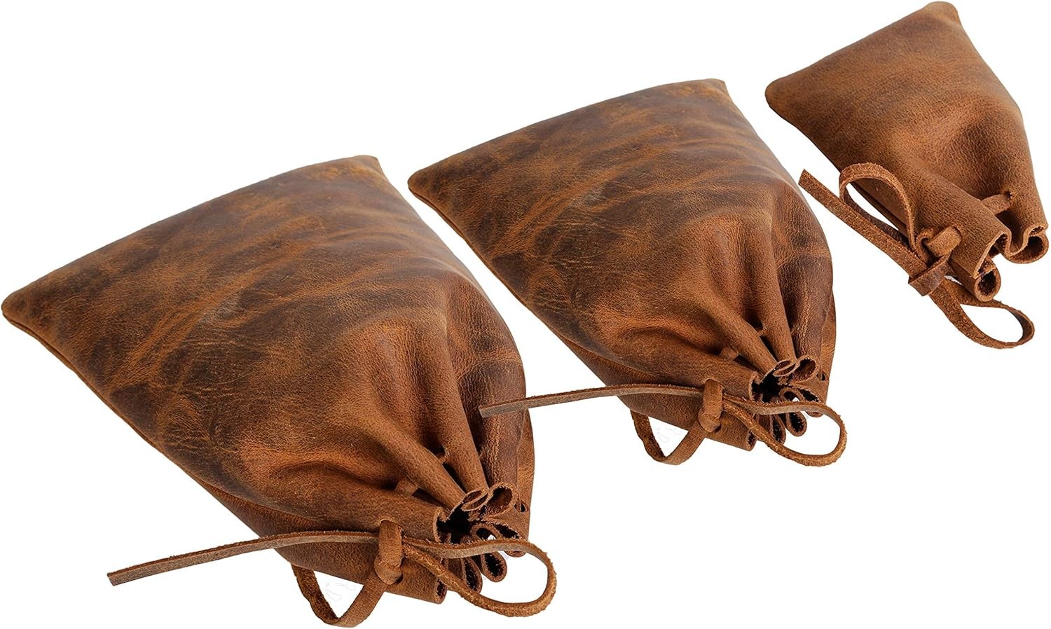 Leather Drawstring Pouch multipurpose Medieval 12 cm x 7.5 cm, Vintage Brown