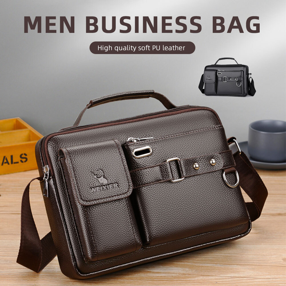 Men’s Business Handbag PU Leather Crossbody Bag Briefcase Shoulder Messenger Bag