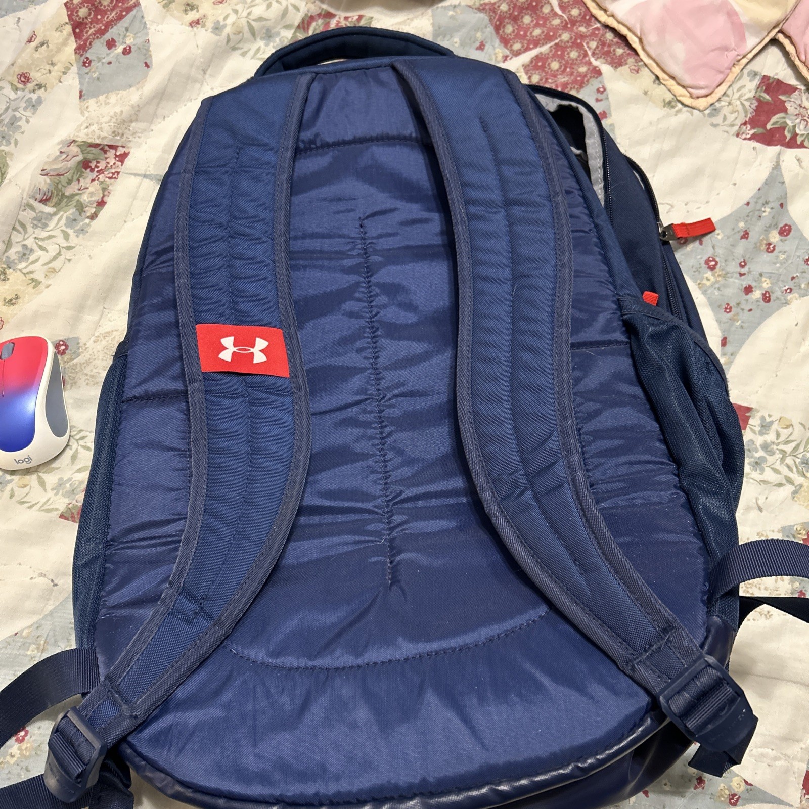 Under Armour Storm Backpack – Navy Blue & Red | Water-Repellent Gym/School Bag