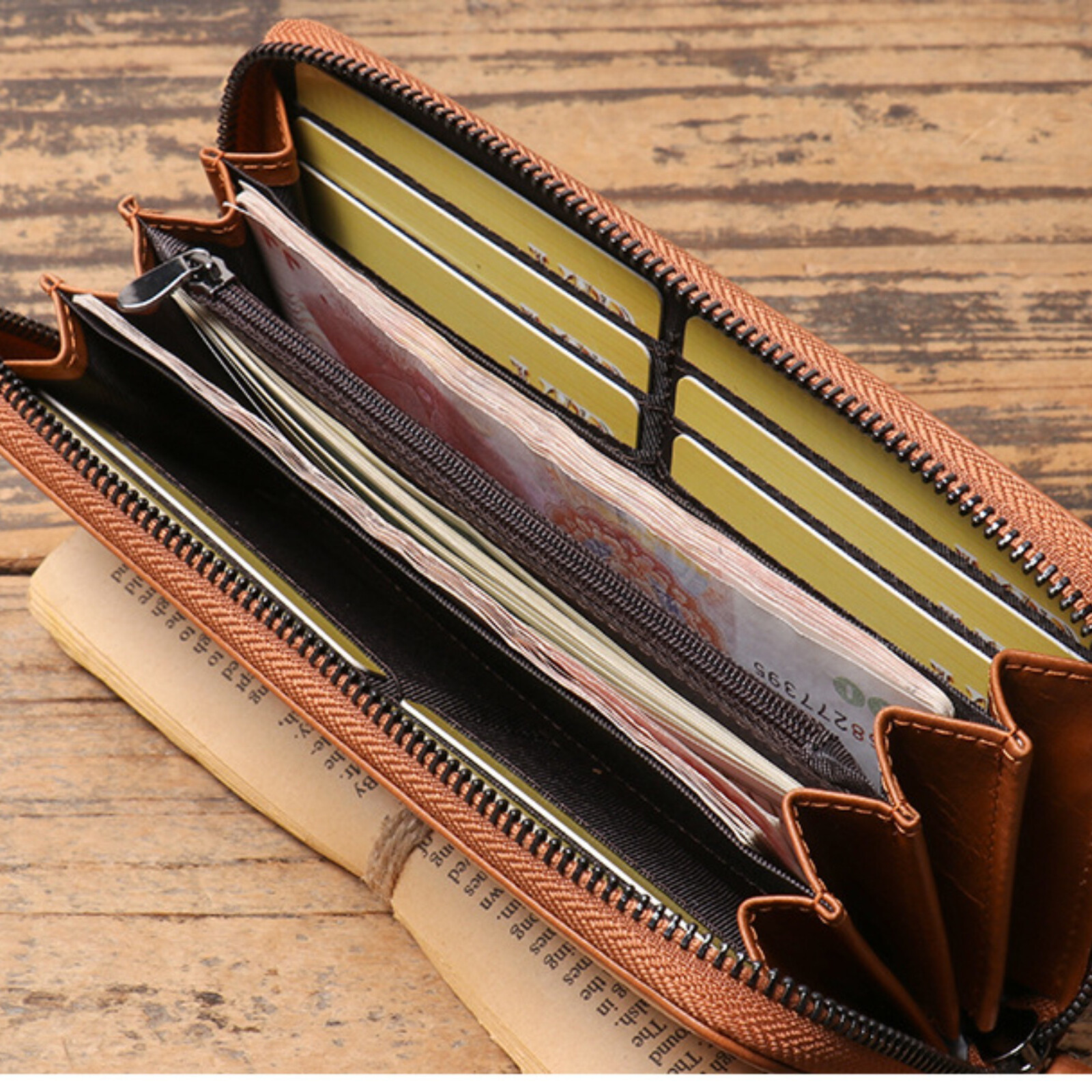 Mens Leather Zip Around Wallet RFID Blocking Long Card Holder Large Capacity