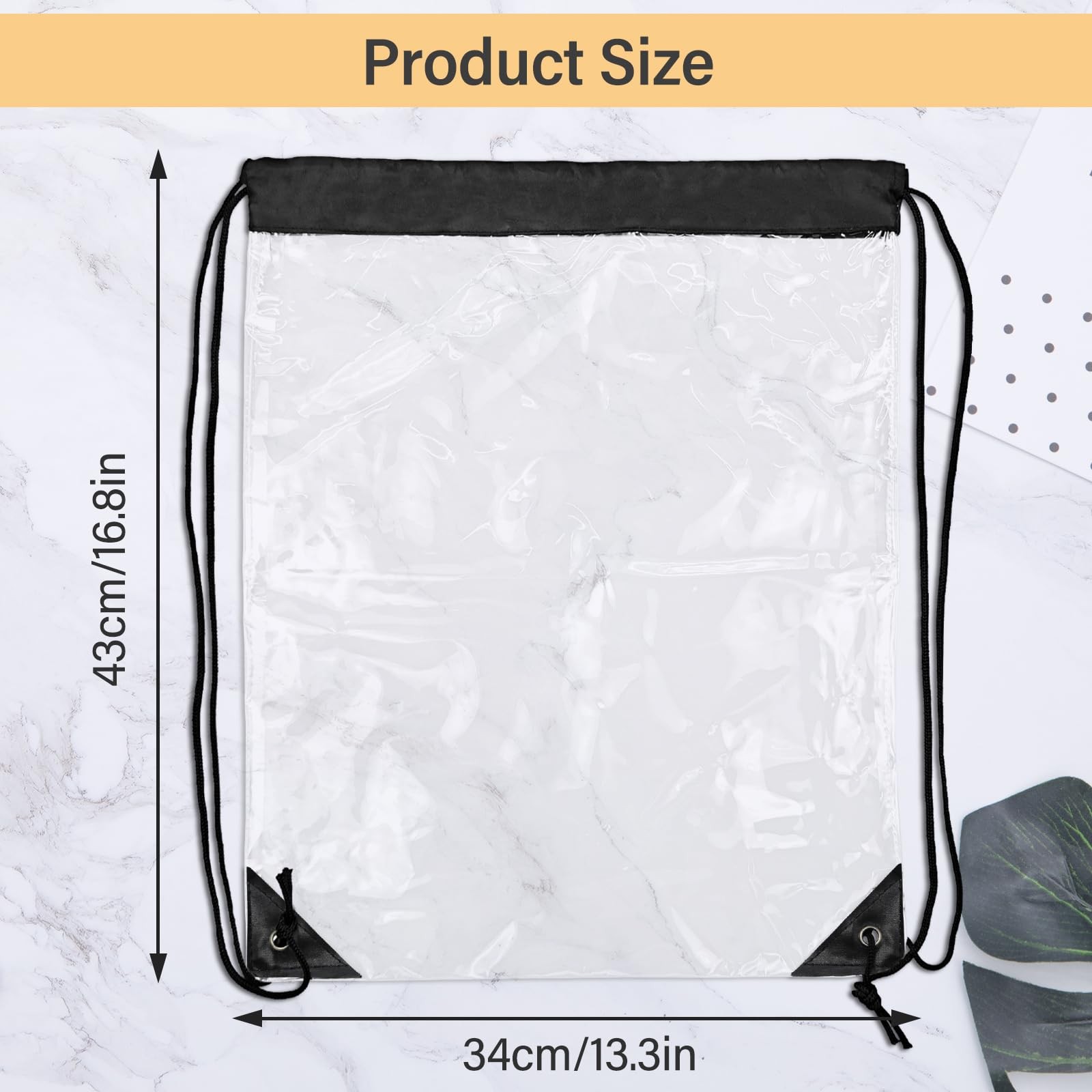 2 PCS Black 13×16 Inch Clear Drawstring Backpacks Waterproof PVC Stadium