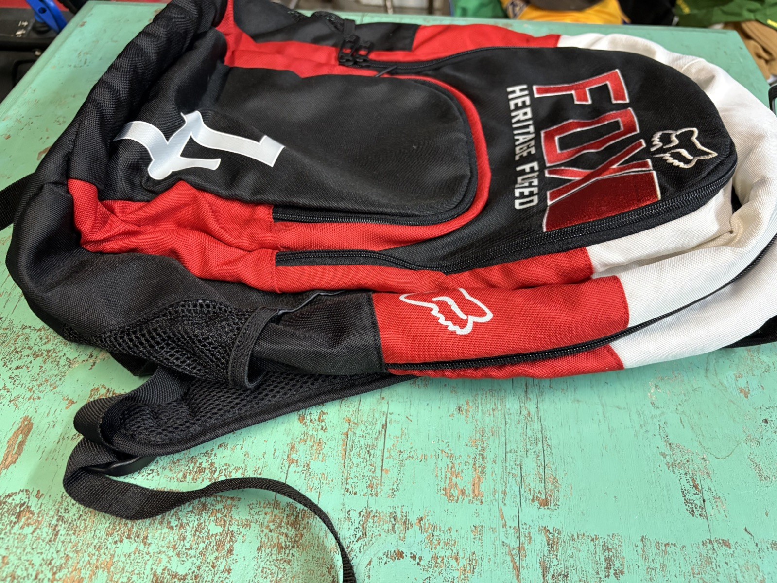 Y2K Fox Racing Backpack Black Red Moto Sport School Bag Heritage Forged EUC