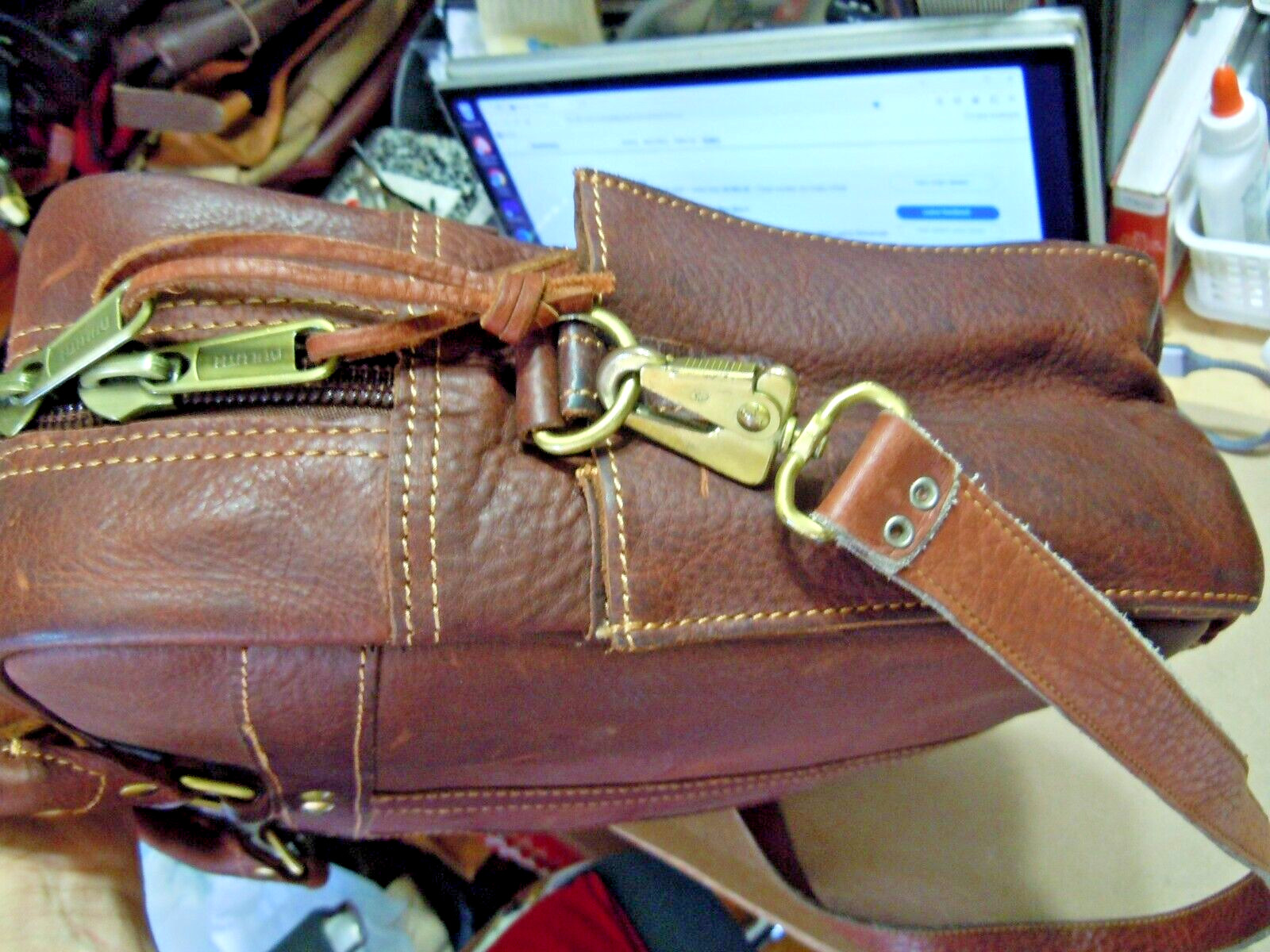 vintage Duluth Trading Co Leather Briefcase Messenger Bag Brown Messenger # 6