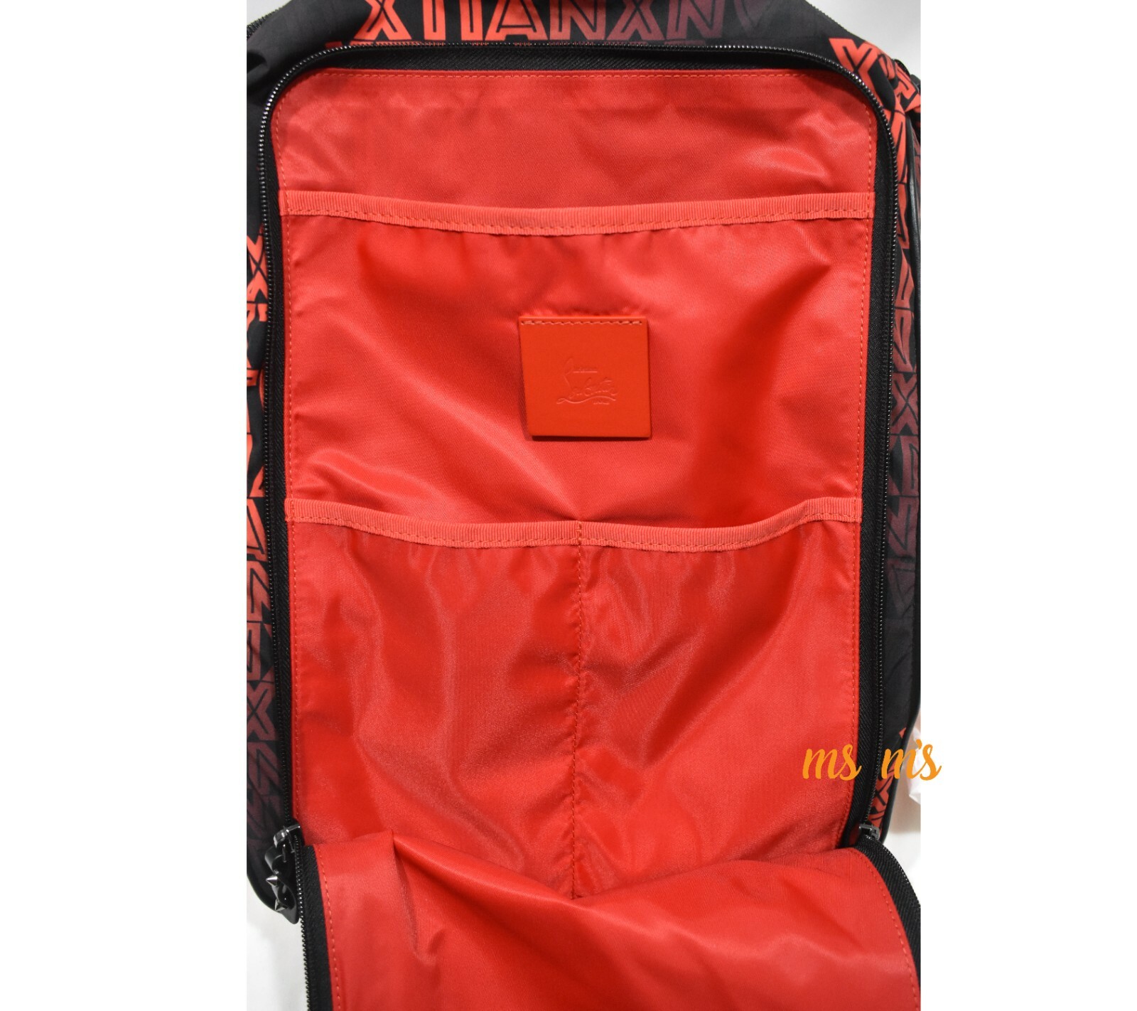 NWT Christian Louboutin Red Black Nylon Rectangular Logo Print Backpack