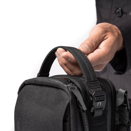 Black Ember KOMPAK Shoulder Bag, Unisex Travel Bag Men Black Nylon Bag