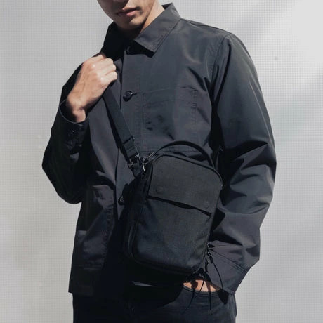 Black Ember KOMPAK Shoulder Bag, Unisex Travel Bag Men Black Nylon Bag