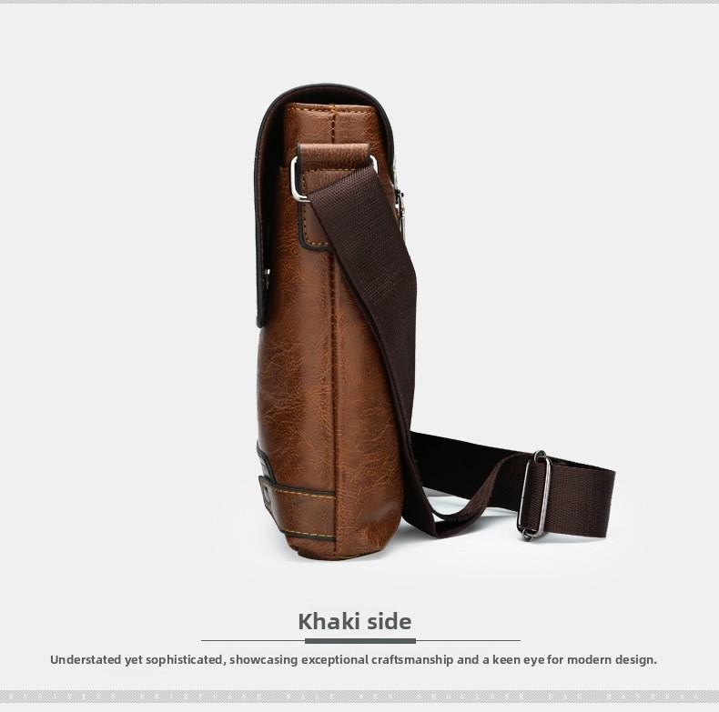 Men’s Solid Color Retro Pu Leather Shoulder Bag, Casual Business Messenger Bag