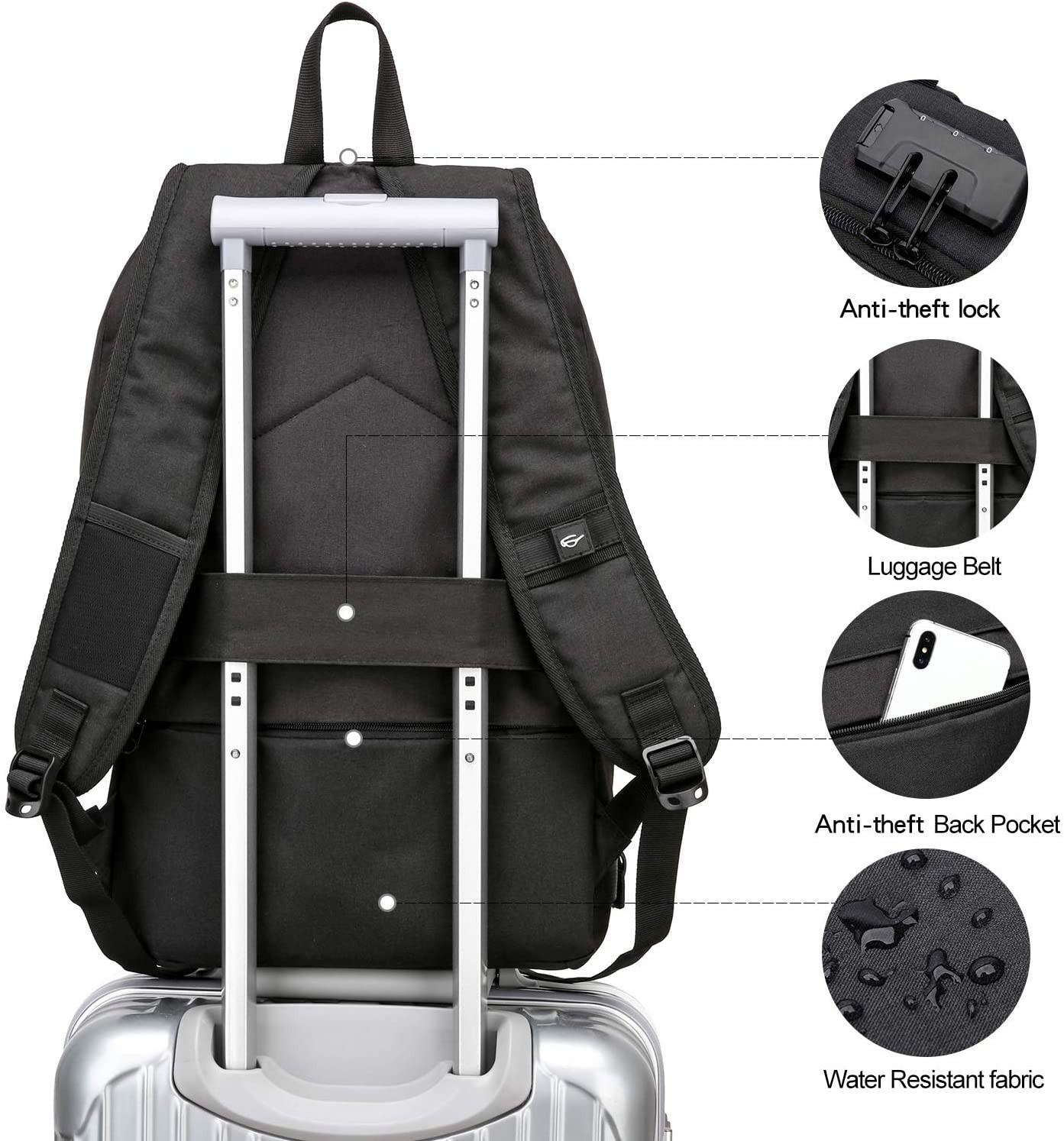 Anti-Theft Travel Laptop Backpack with USB Charging Port Lock,Water Resistant Sl