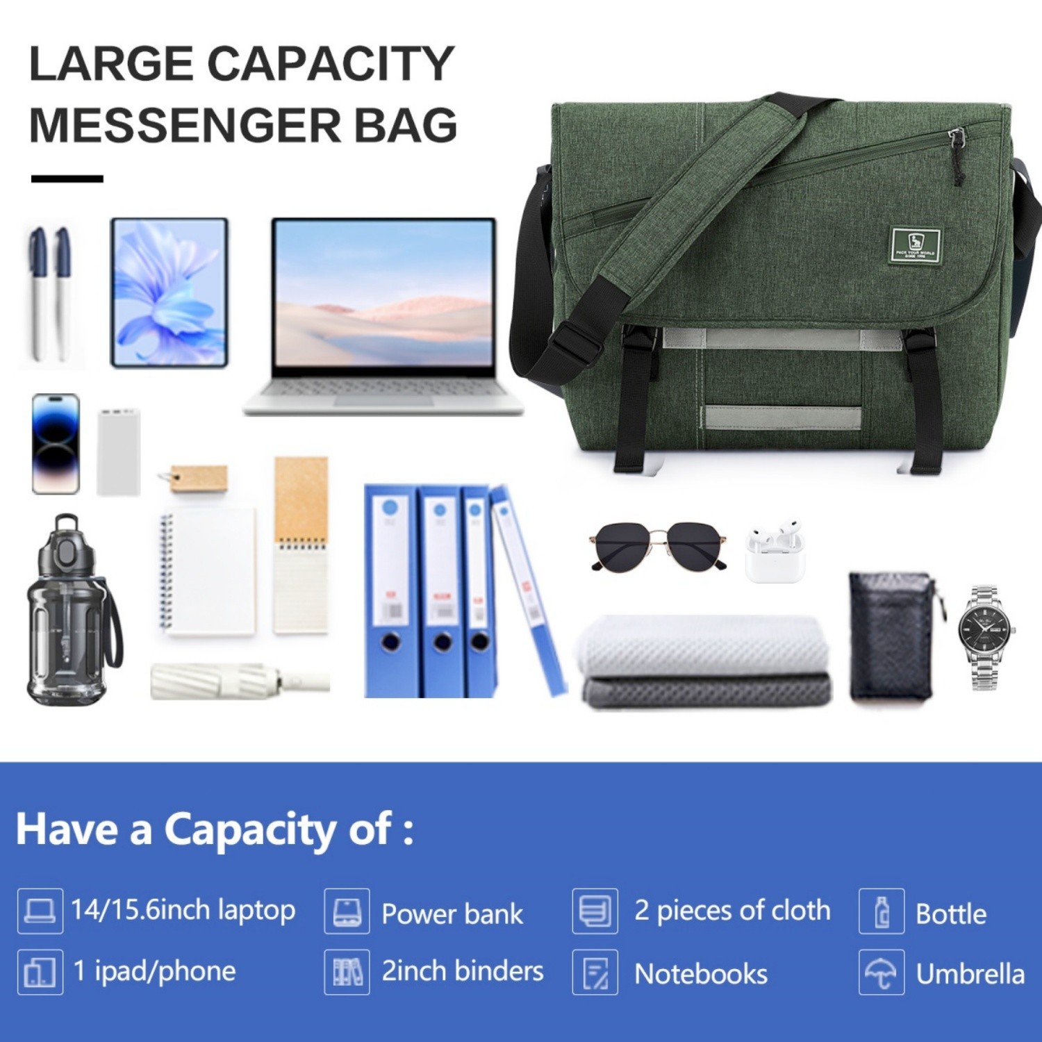 OIWAS Messenger Bag 15.6″ Laptop Shoulder Bag Crossbody Travel Bag for Men Women