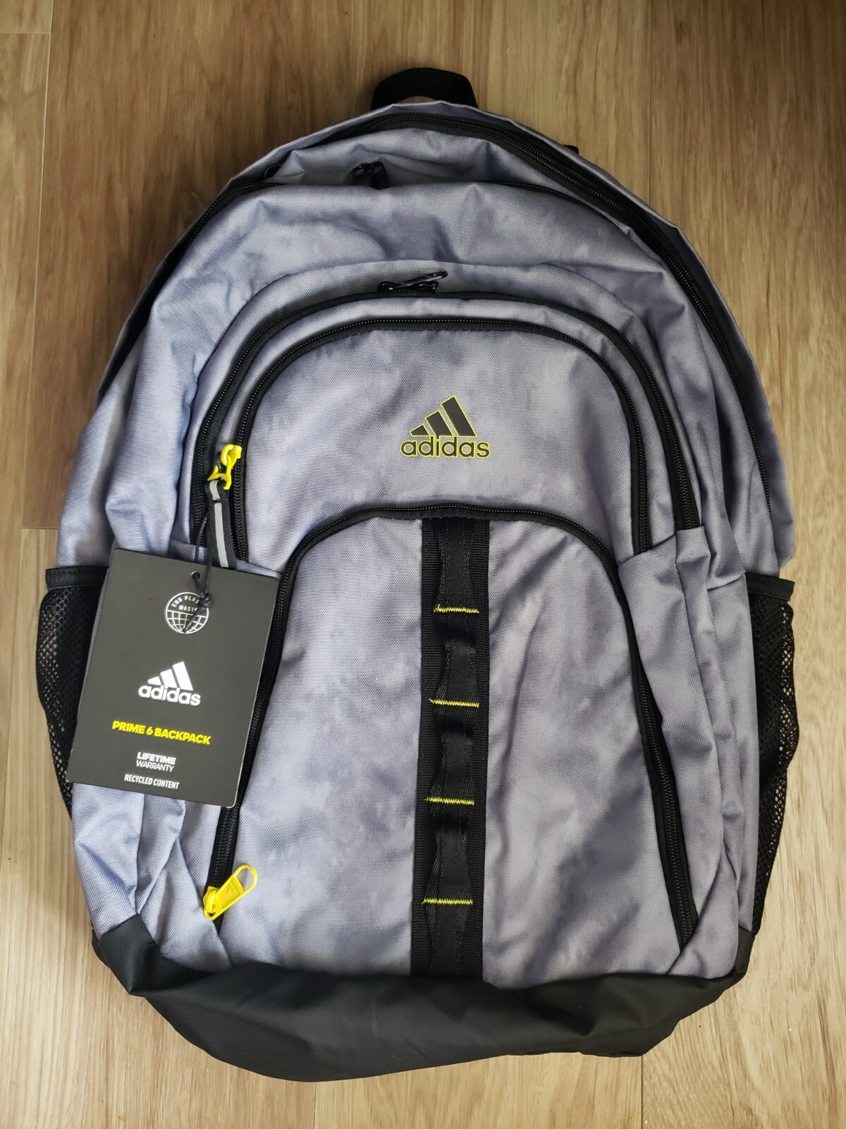 Adidas Prime 6 Backpack ipe Clean Multi Pocket Zip Jersey Gray & Black NWT