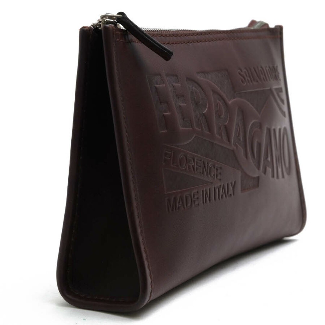 Ferragamo Men’s Business Second Clutch Bag Brown Leather Logo 22.5x14x5cm