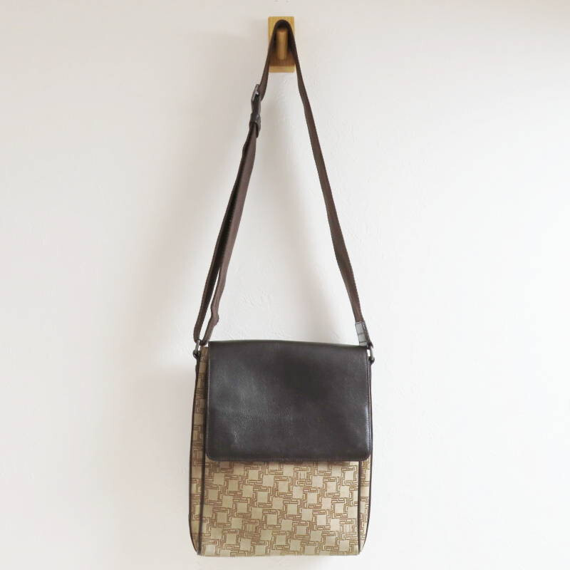 S04-k140 dunhill D-EIGHT canvas/leather shoulder bag beige/brown