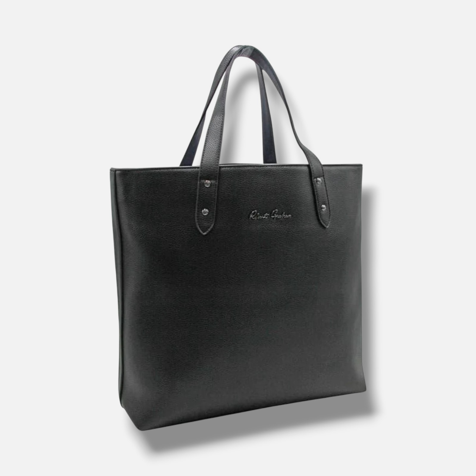 Robert Graham Men’s Black Leather Contrast Trim Magnetic Snifter Tote Bag