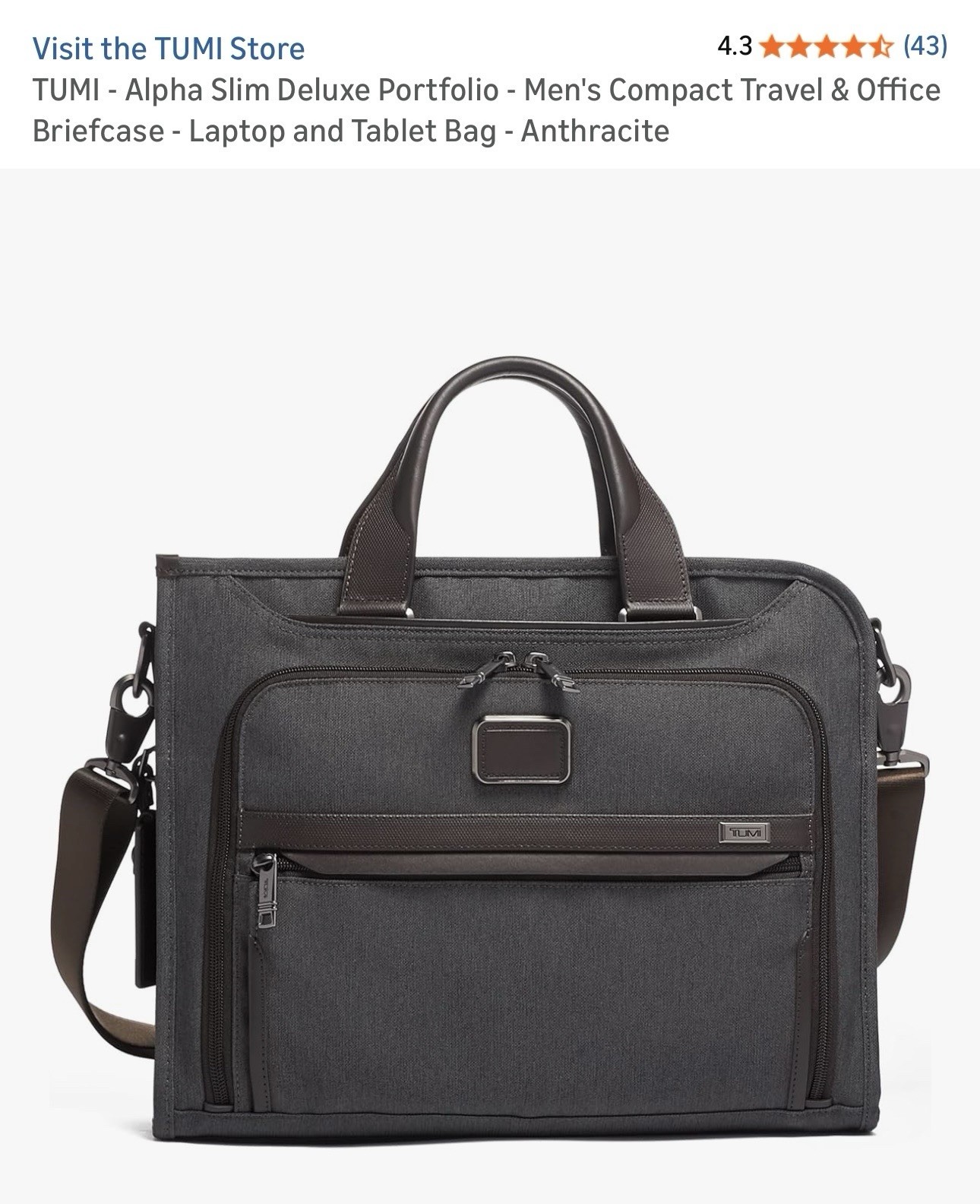 TUMI Alpha 3 Slim Deluxe Portfolio – Anthracite & Brown- Leather- 2603110AT3