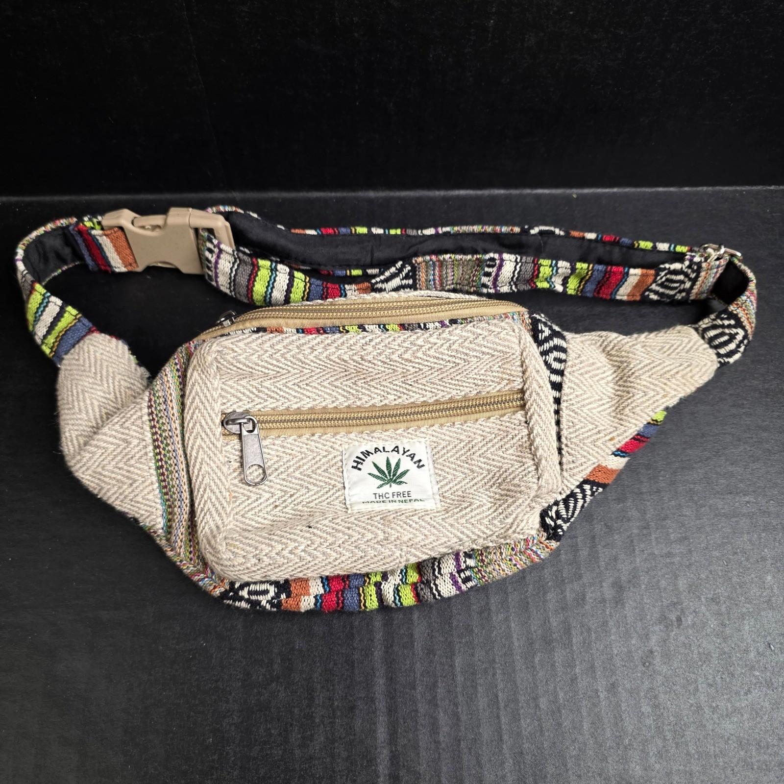 Himalayan Kathmandu Imports Hemp Fanny Pack Waist Bag Multi Color Stripe Boho