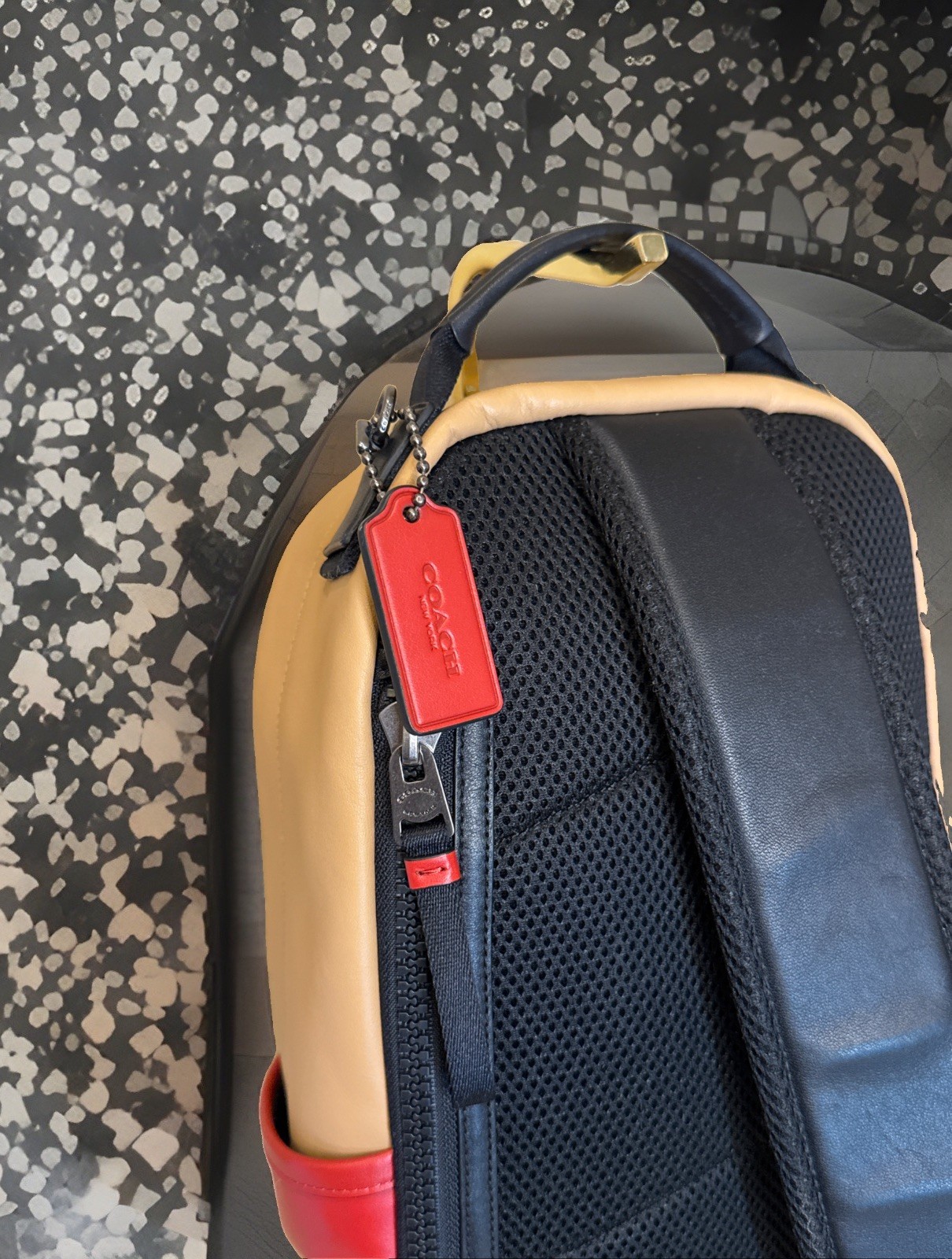 Coach Leather Racer Sling Pack – Unique Tan/Red/White ColorBlock Edition ~MC~