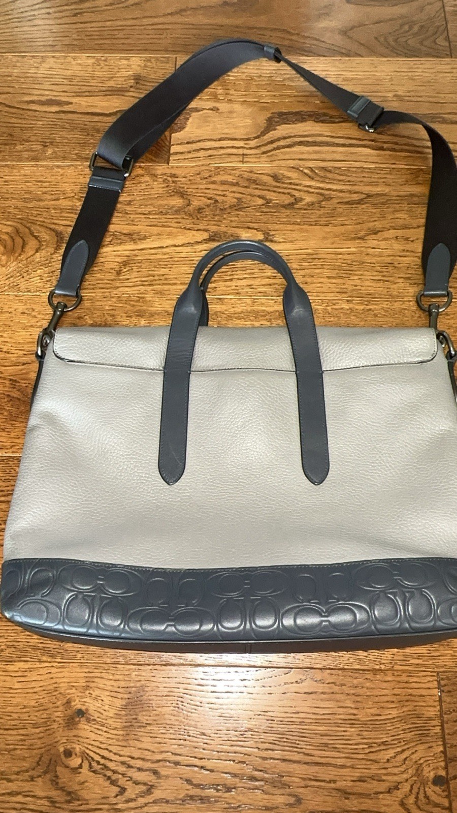 Coach Metropolitan Portfolio Briefcase Bag Gray Blue Navy Pebbled Leather $595