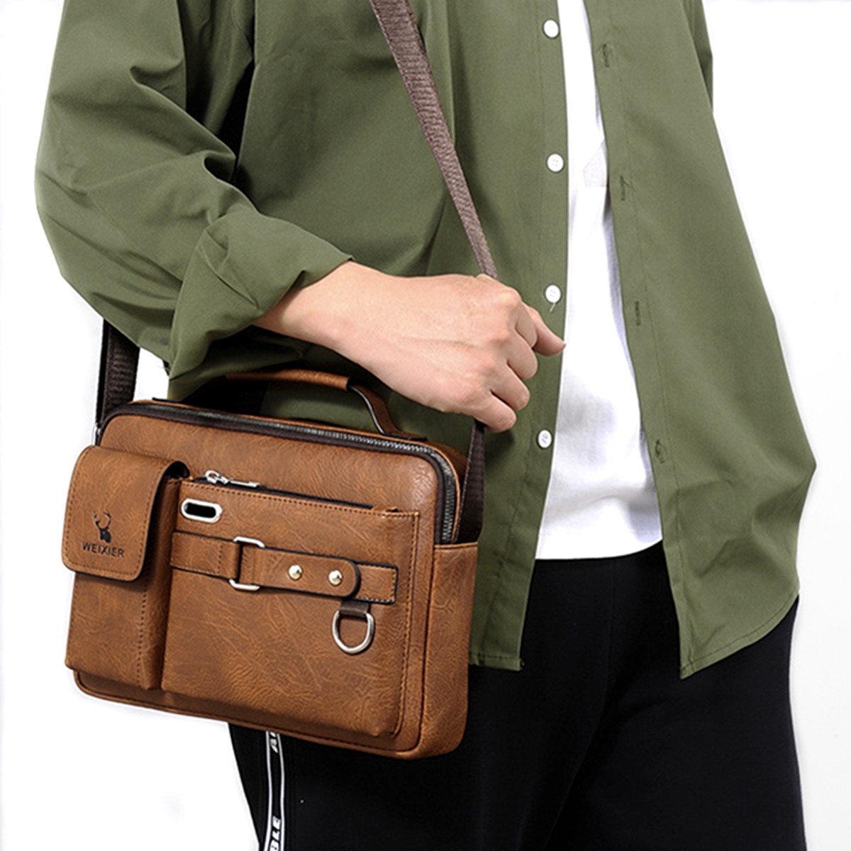 Wear-resistant PU Leather Men’s Shoulder Bag Crossbody Bag Fit For 8 Inch Laptop