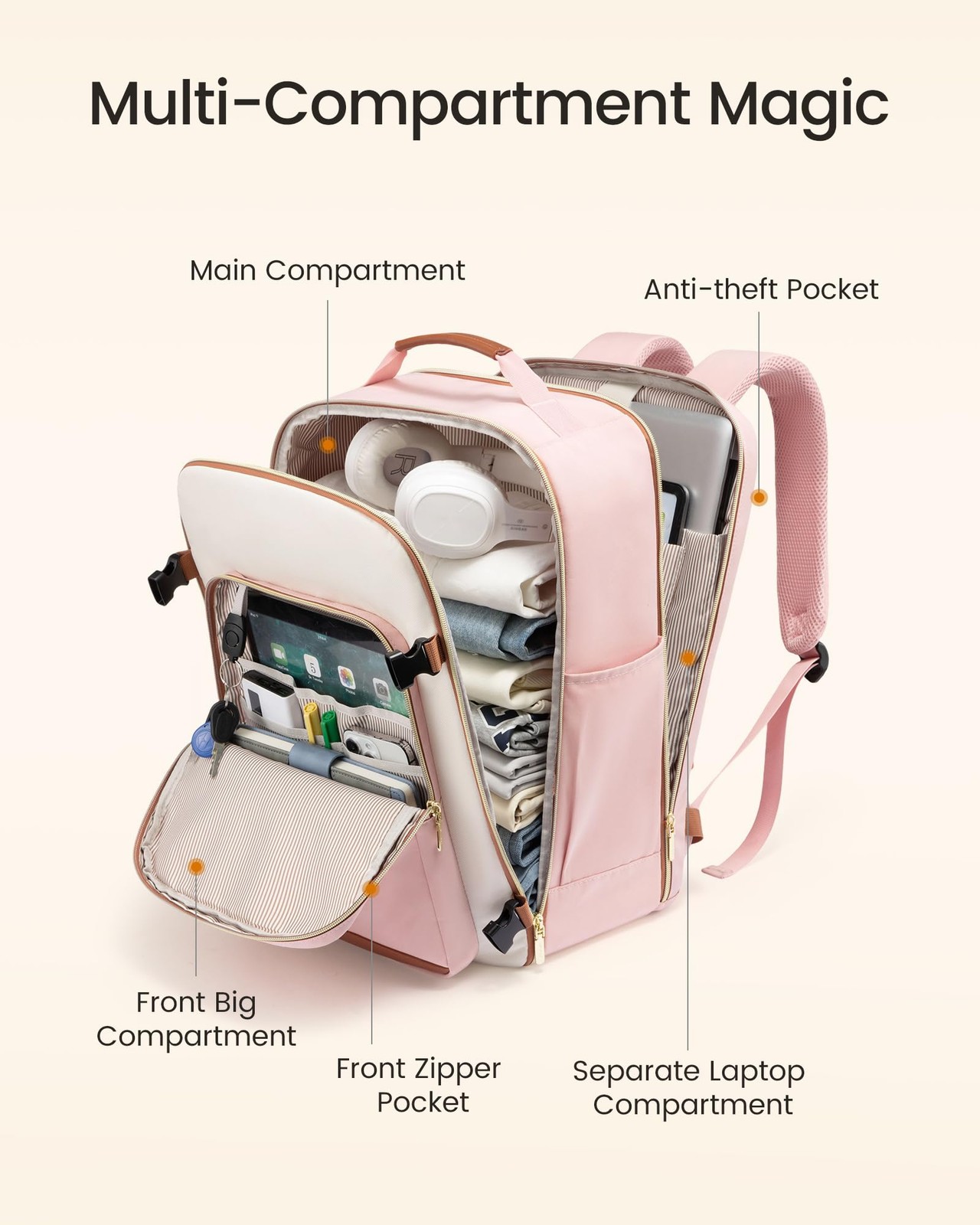Large Travel Backpack for Women & Men, 40L Carry on Backpack for Airplanes, T…