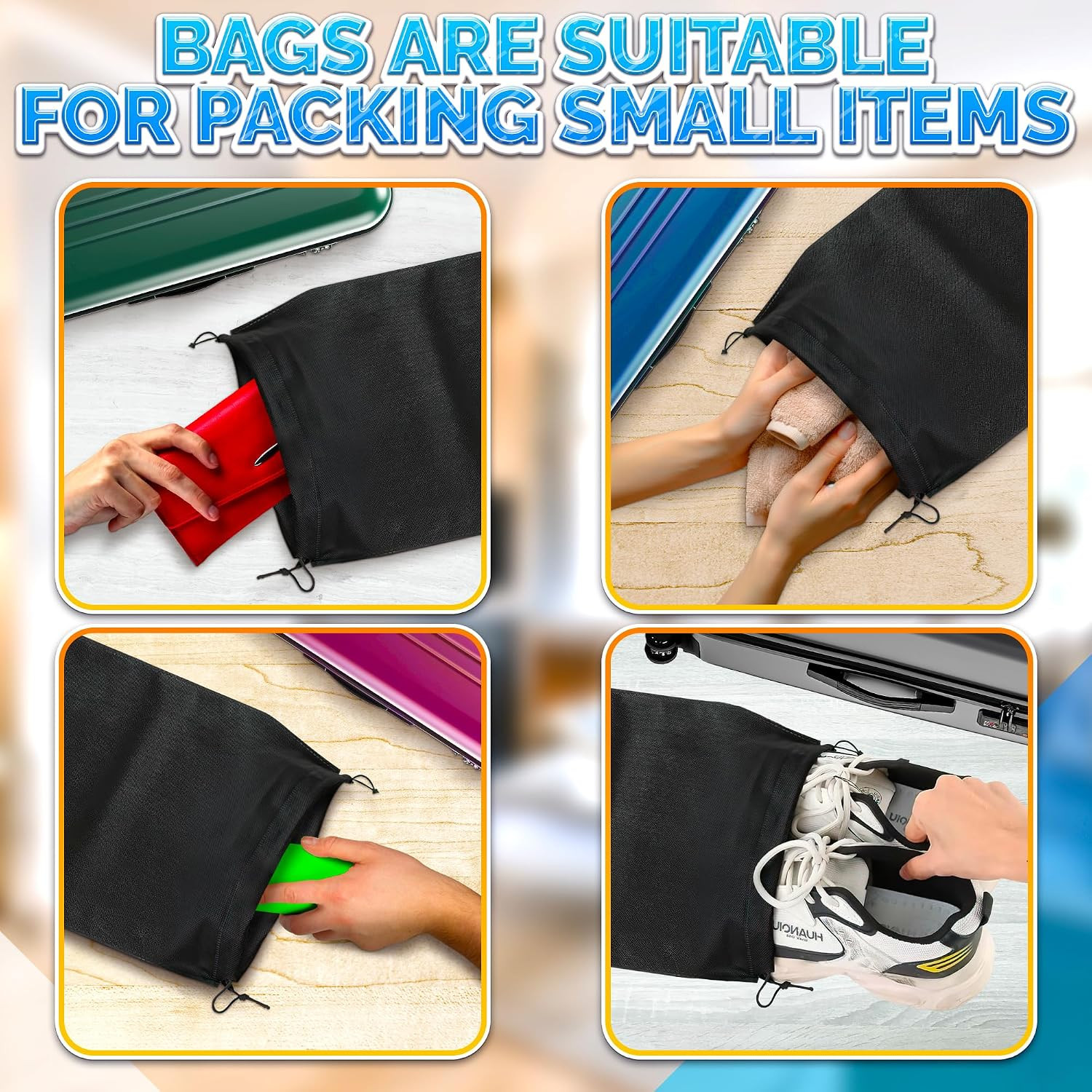 10 Pack Travel Shoe Backpack Set – Non-Mesh Solid 11.8″x15.75″ Waterproof Drawst