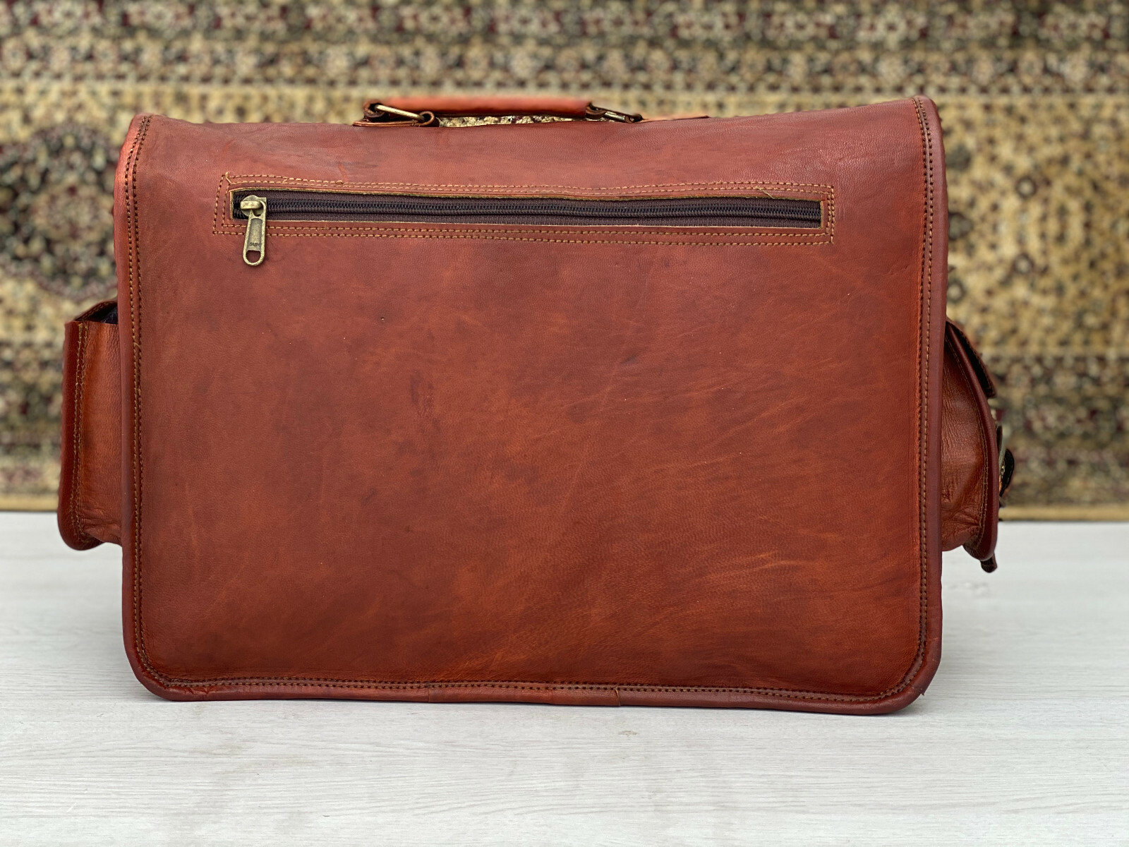 Men’s 15.5 Inch leather messenger Real satchel bag genuine laptop briefcase
