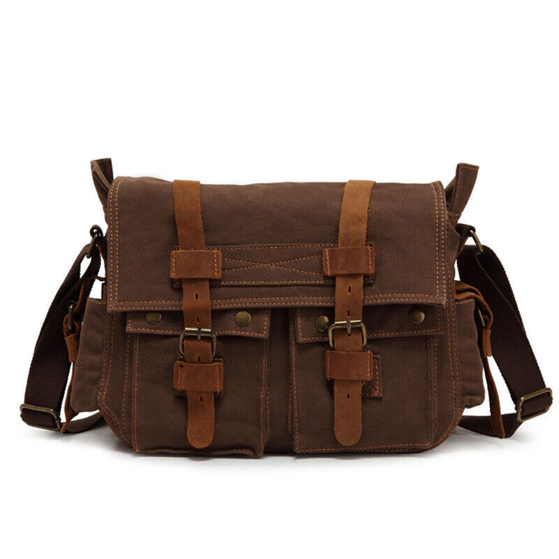 Military Canvas Genuine Leather Shoulder Crossbody Casual Bag Men Messenger Bags