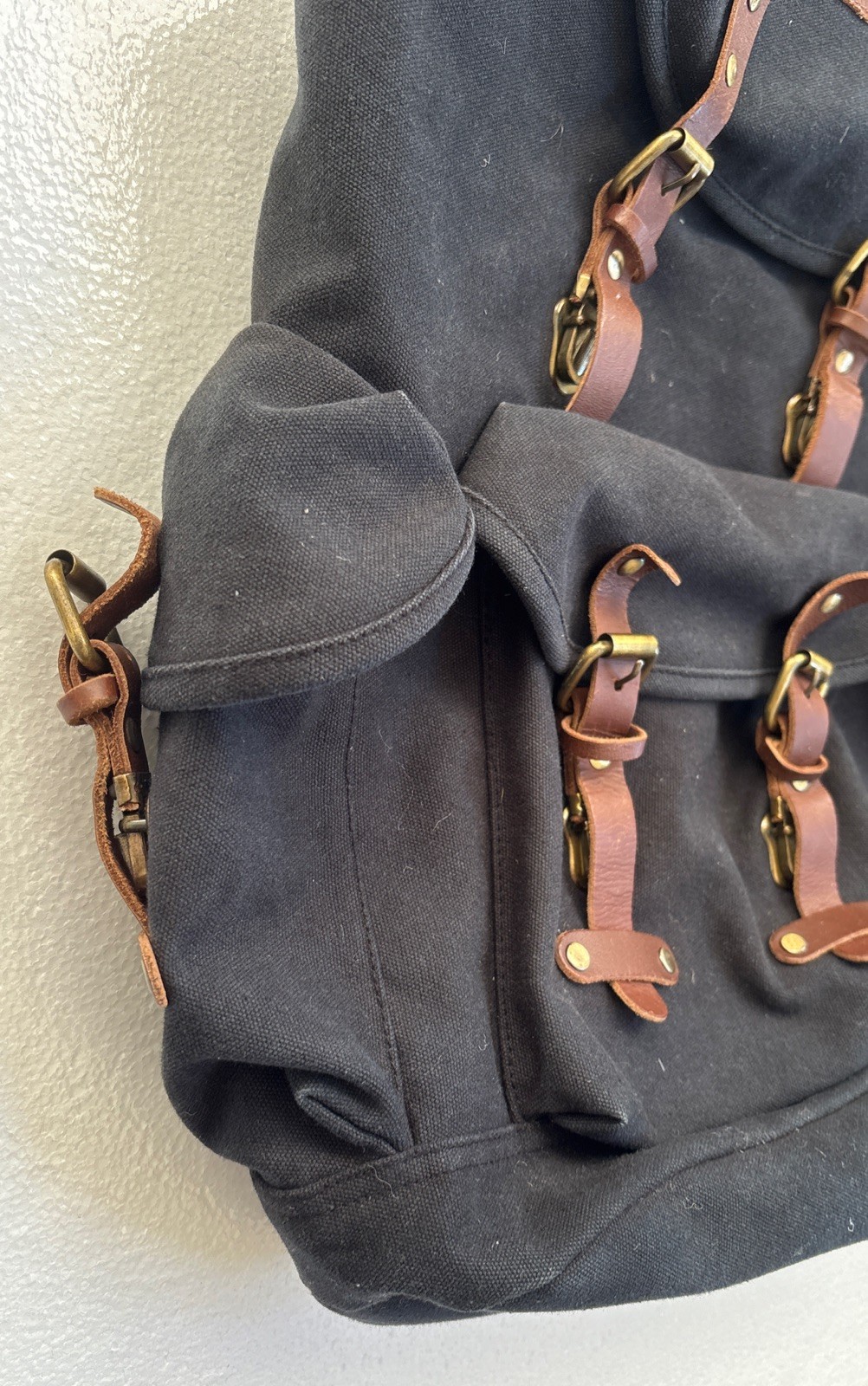 Outback Trading Co Black Overlander Satchel Cotton Canvas Leather Trim Backpack