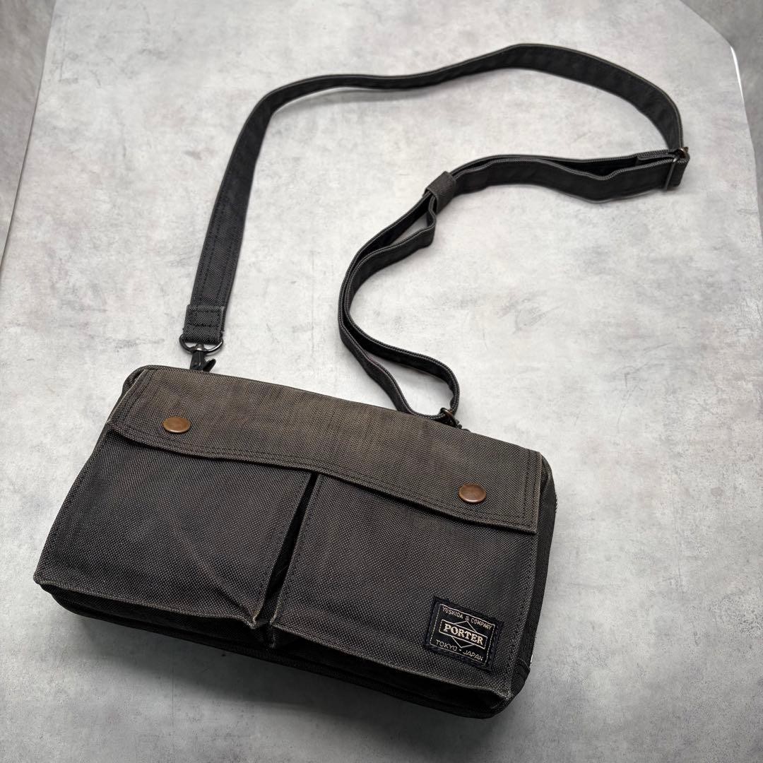 Authentic Yoshida Porter Faded Canvas Shoulder Bag 16cm x 26cm Charcoal Gray