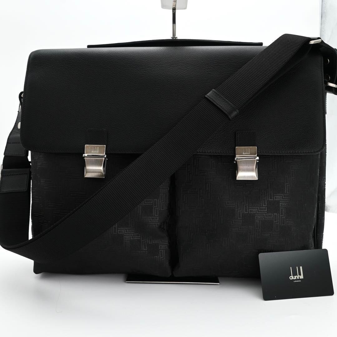 Dunhill Leather Briefcase Black Shoulder Bag Business A4 Zip 37cm Mens
