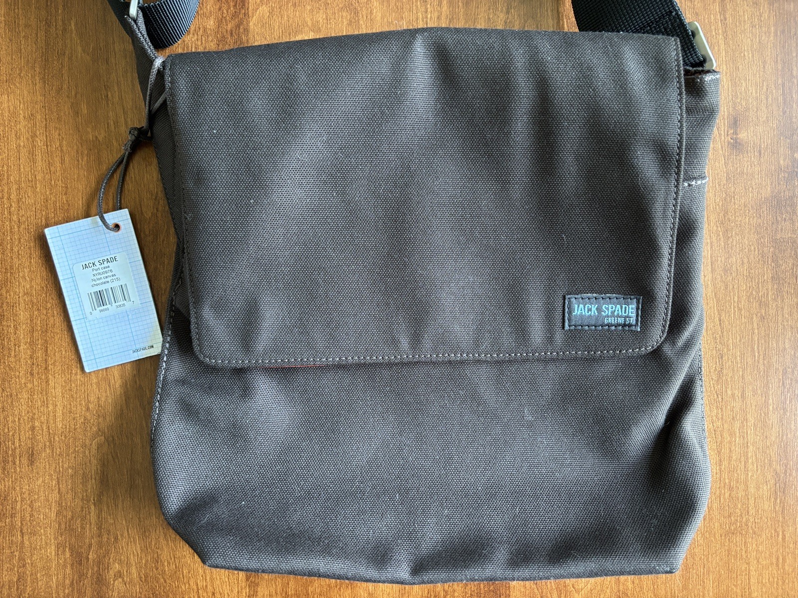 Jack Spade Green St. Canvas Crossbody Chocolate/Brown Messenger Bag Laptop w/Tag