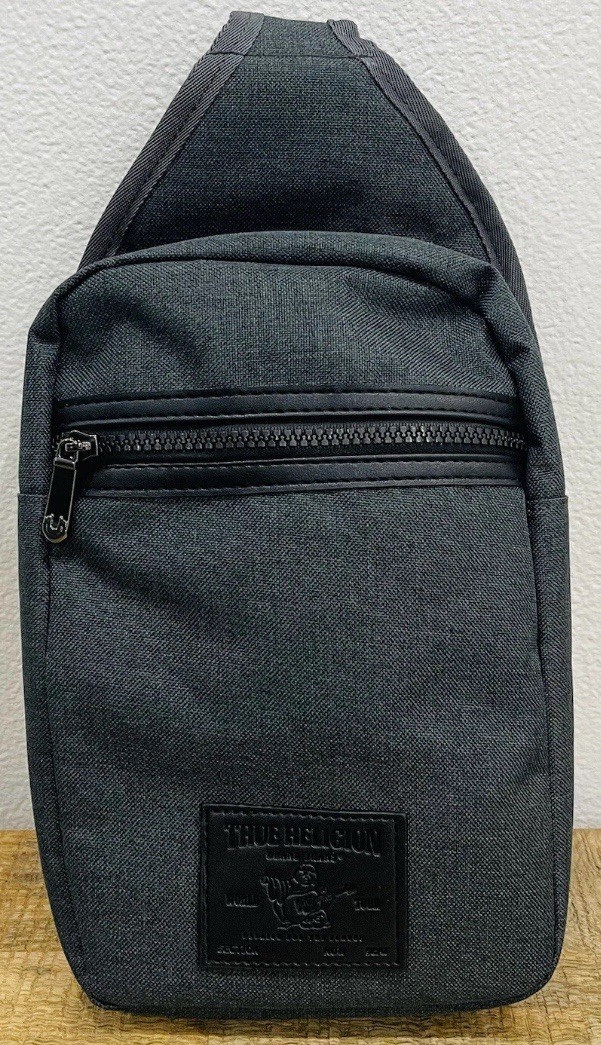 True Religion Jeans Brand Crossbody Bag Satchel Black Gray NWT 3 Compartments