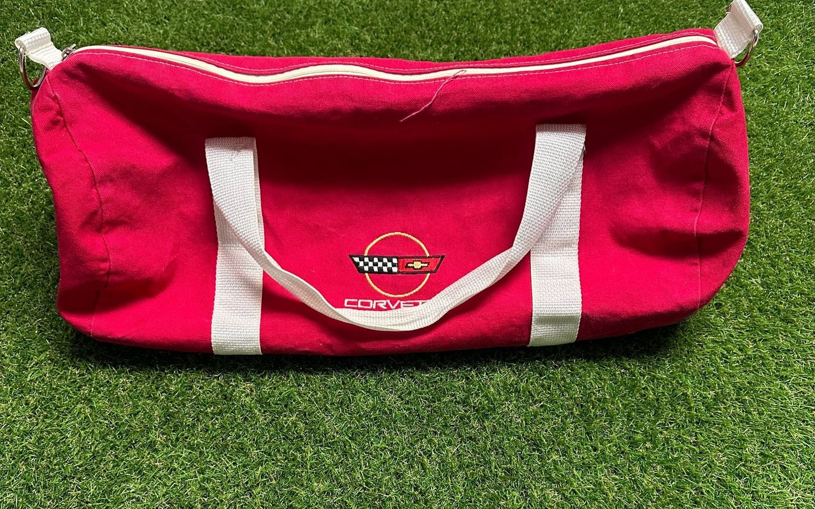 Augusta Sportswear Vintage Red Canvas Chevrolet Corvette Embroidered Duffle Bag