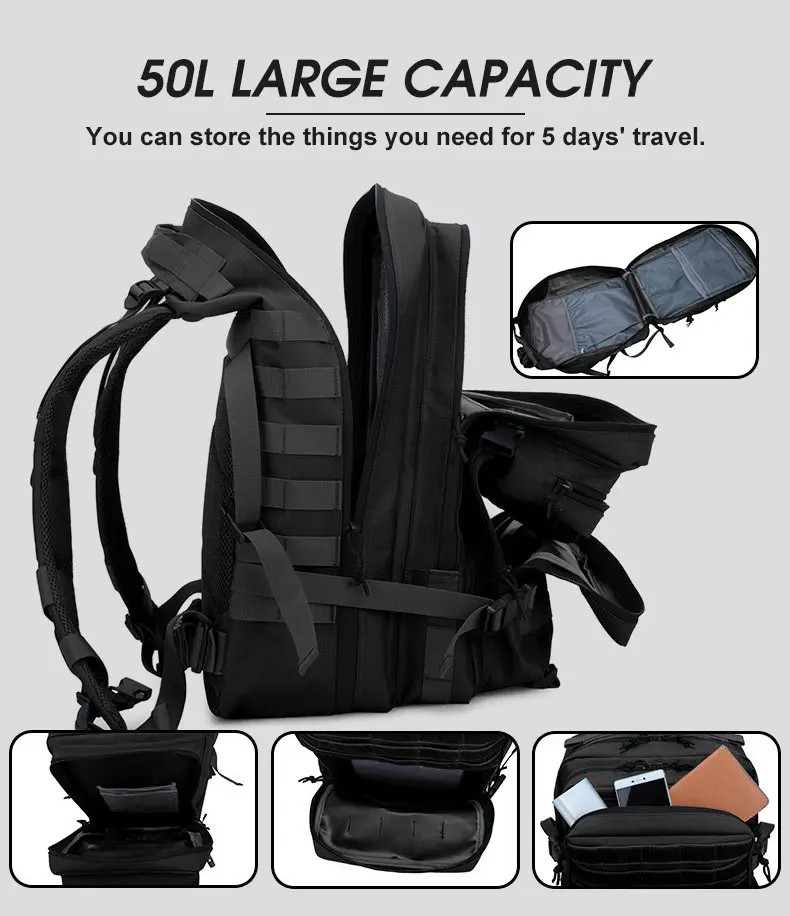 25L–45L Tactical Travel Backpack Men Waterproof Outdoor Sports Multi Bag