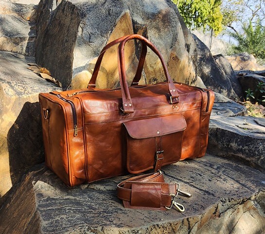 30″ Men’s Weekender Treated Leather Travel Luggage Gym Genuine Duffel Bag