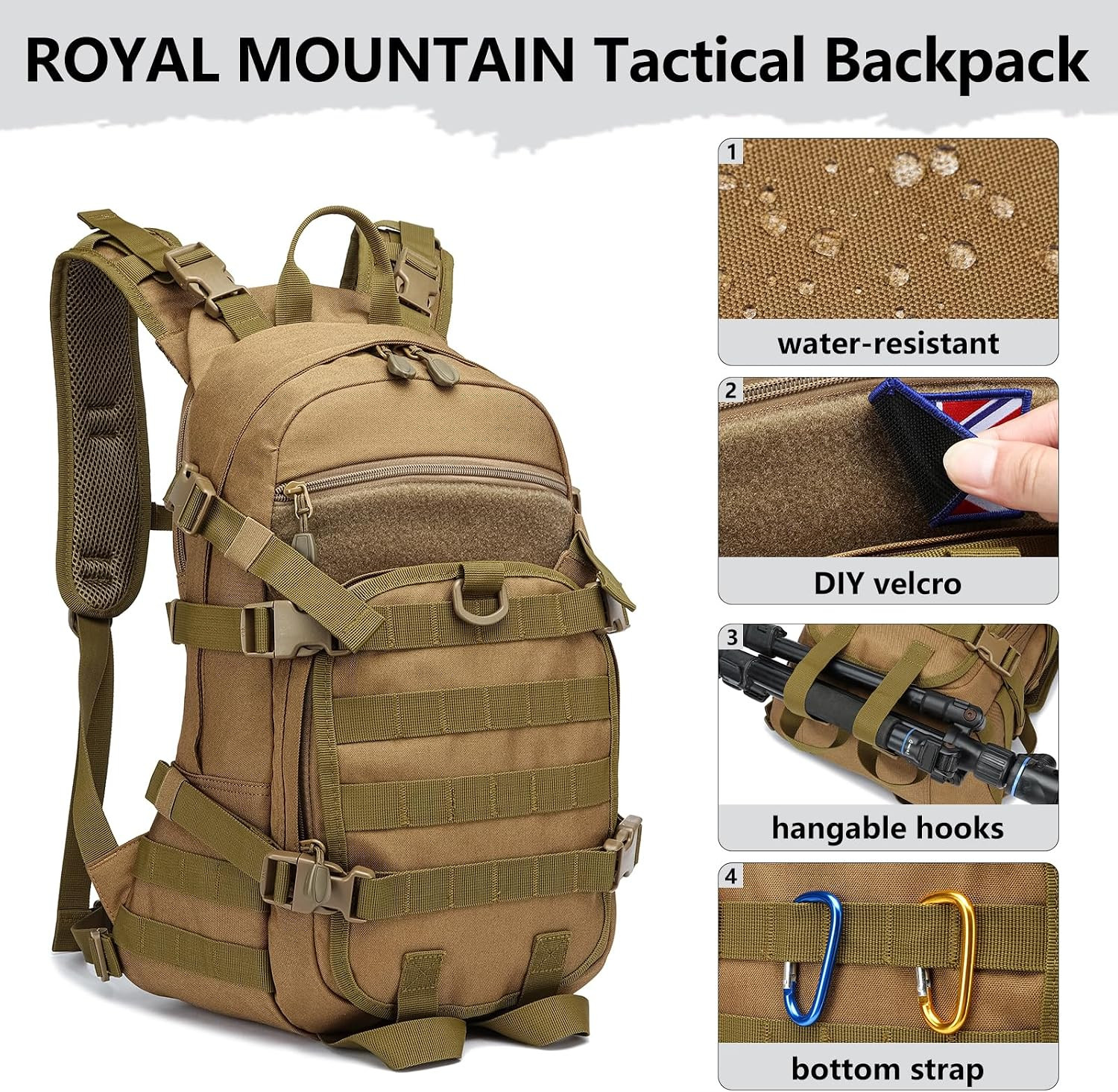 25L Small Tactical Backpack for Men, Military Waterproof Backpack with Multiple