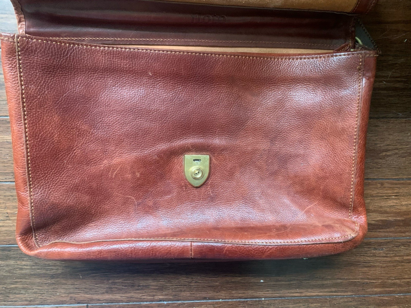 Floto Leather Briefcase Brown Made In Italy Pre-owned Good Condition