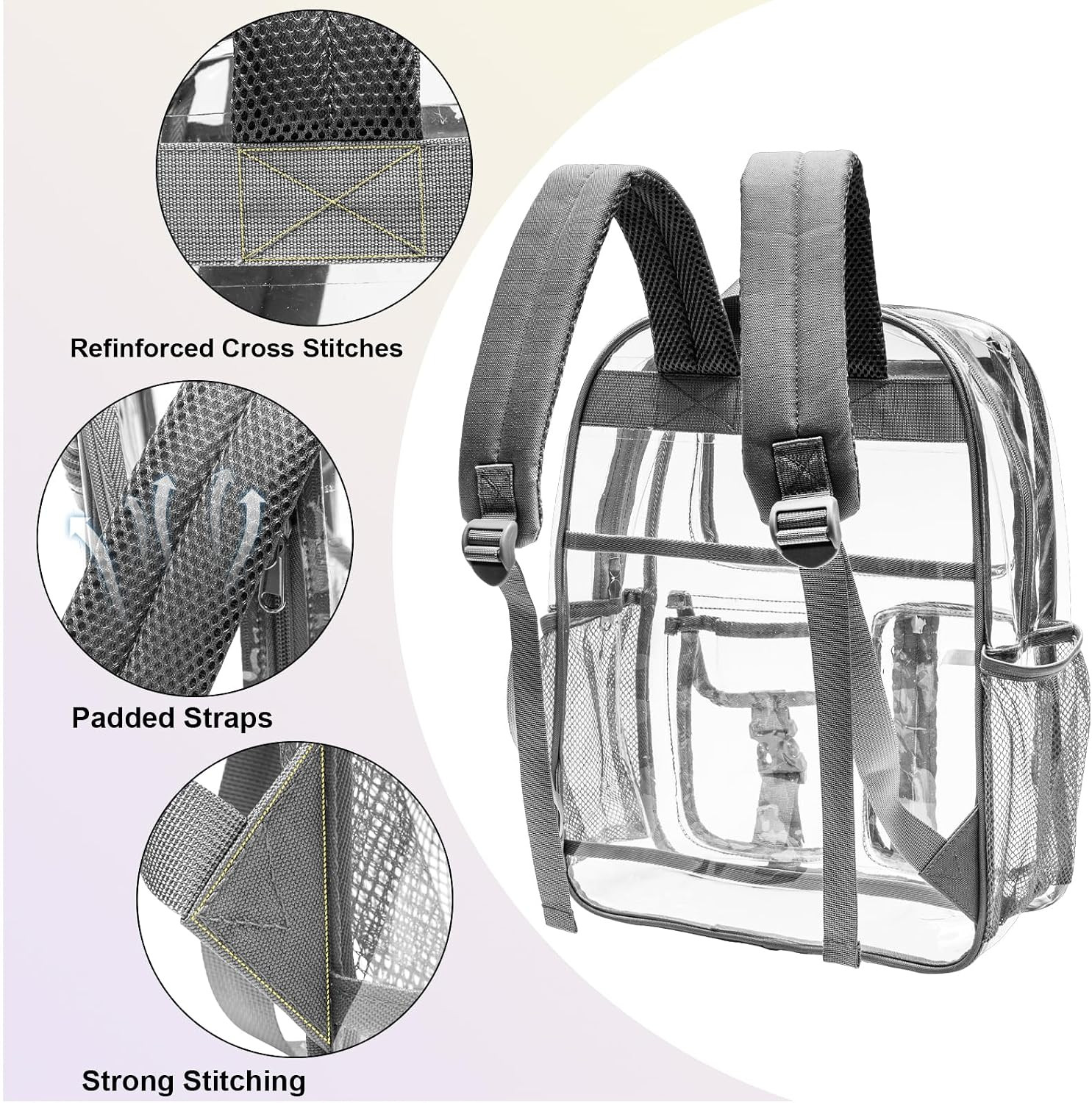 Heavy Duty Clear Backpack for Stadium Events, Large Capacity Clear Bookbag Trans