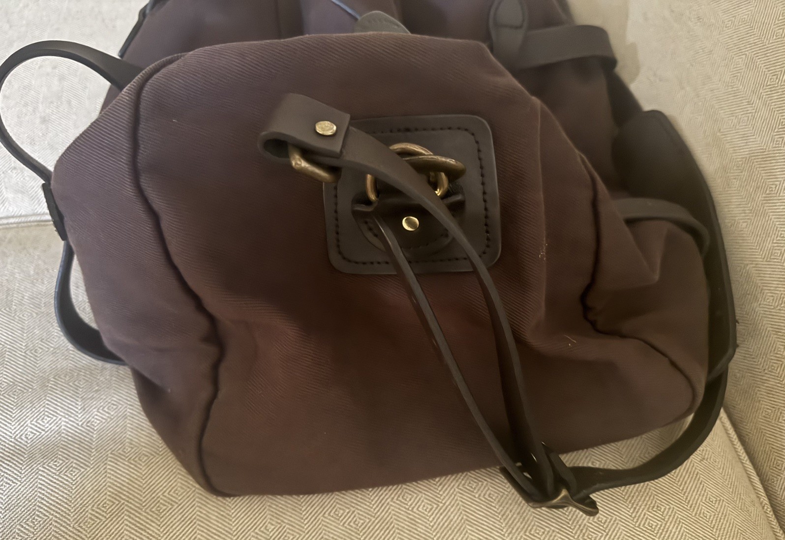 FILSON Dark Brown Twill SMALL Duffle #220 Shoulder Strap Leather Trim 💥