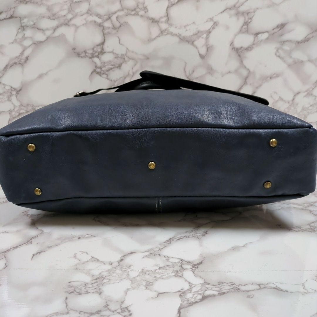 EVERWIN 2Way Leather Briefcase Shoulder Bag Navy 3 Compartment Made in Japan