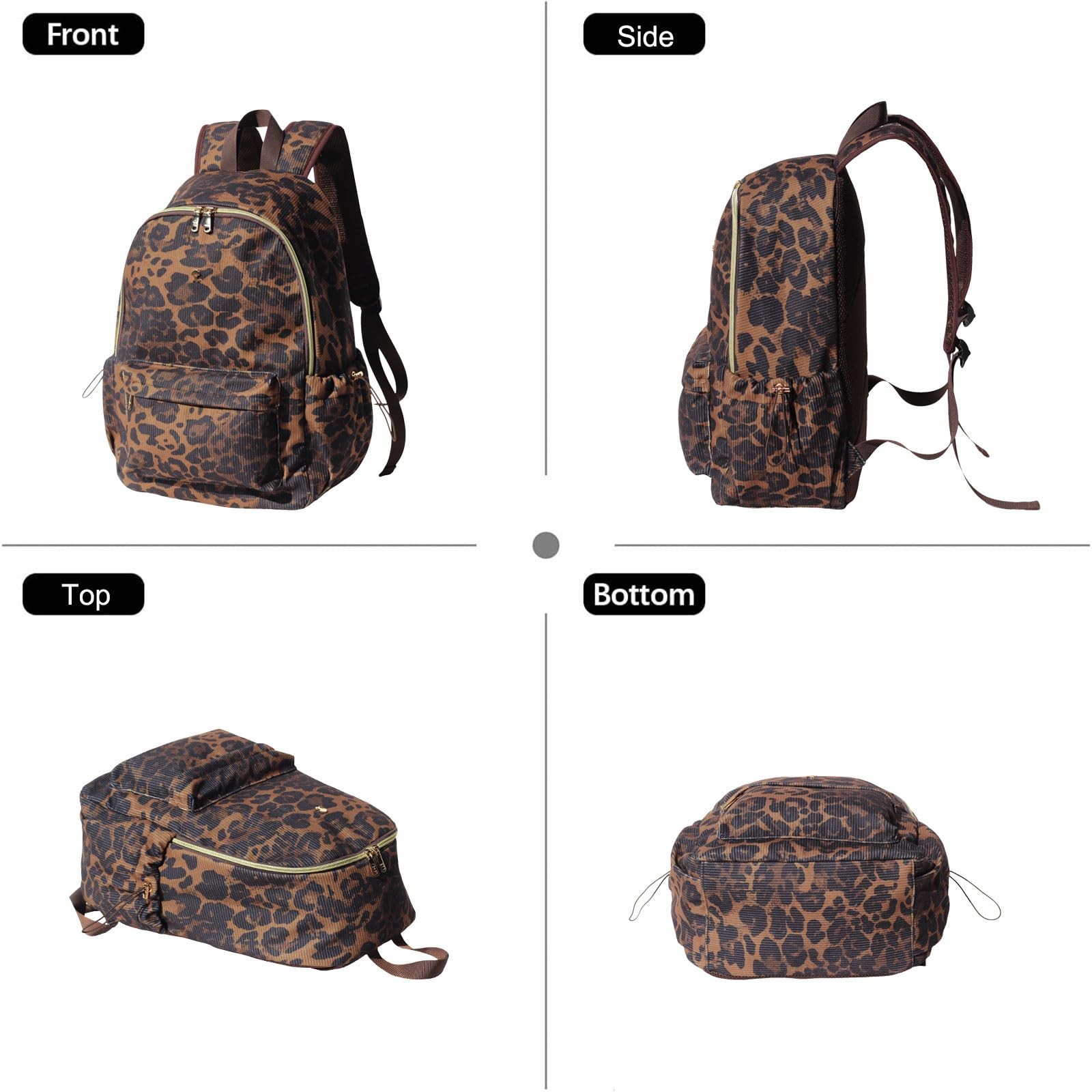 Corduroy Backpack Lightweight 17 Inch Laptop Bag Casual Leopard Print Women