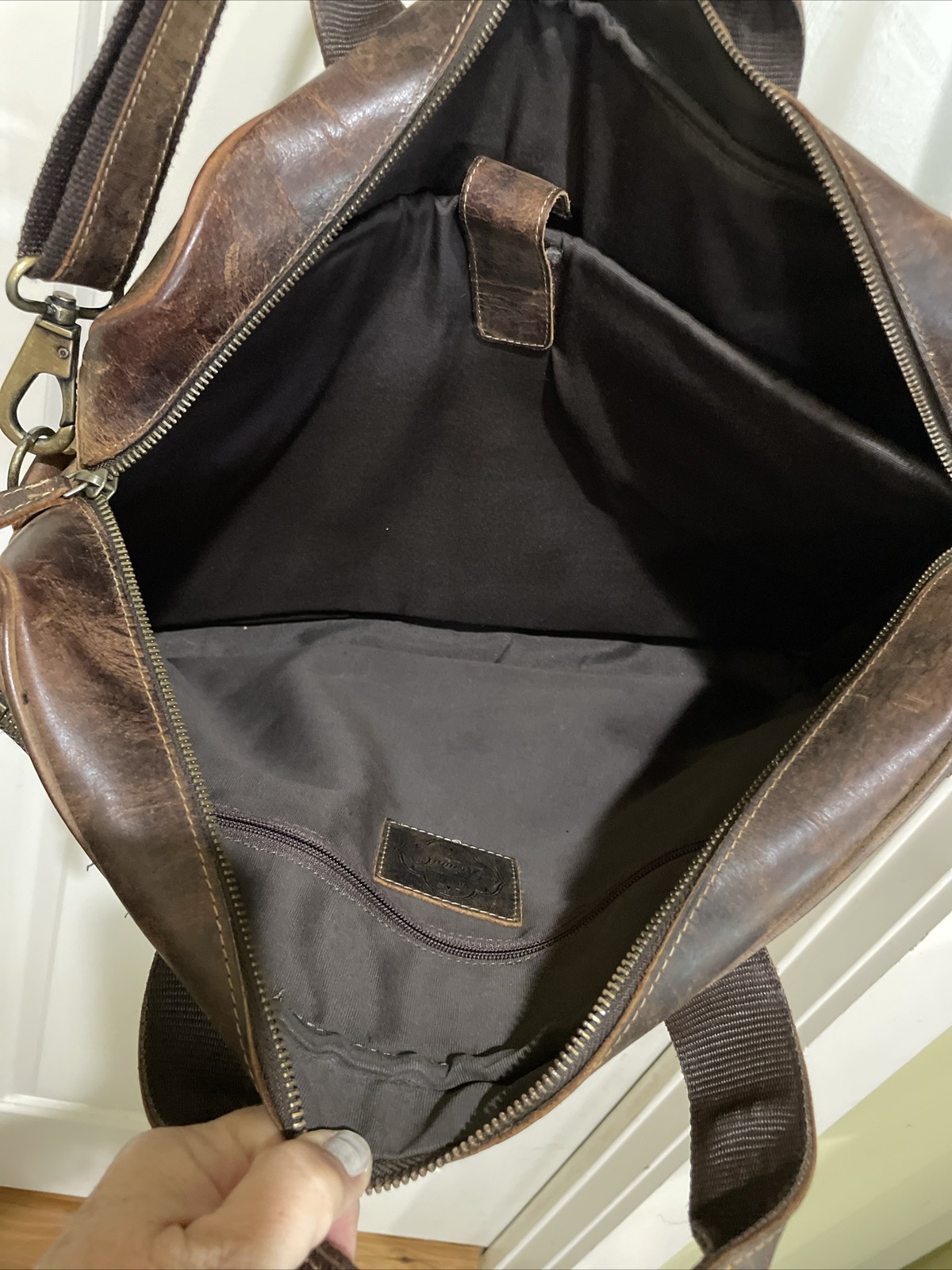 KomalC Brown Leather Laptop Briefcase Shoulder Strap Messenger Bag