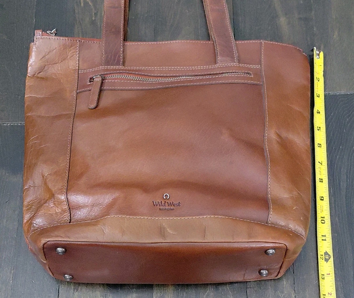 Wild West Los Angeles Brown Large Tote Bag Zip Closure Pockets Boho Indie