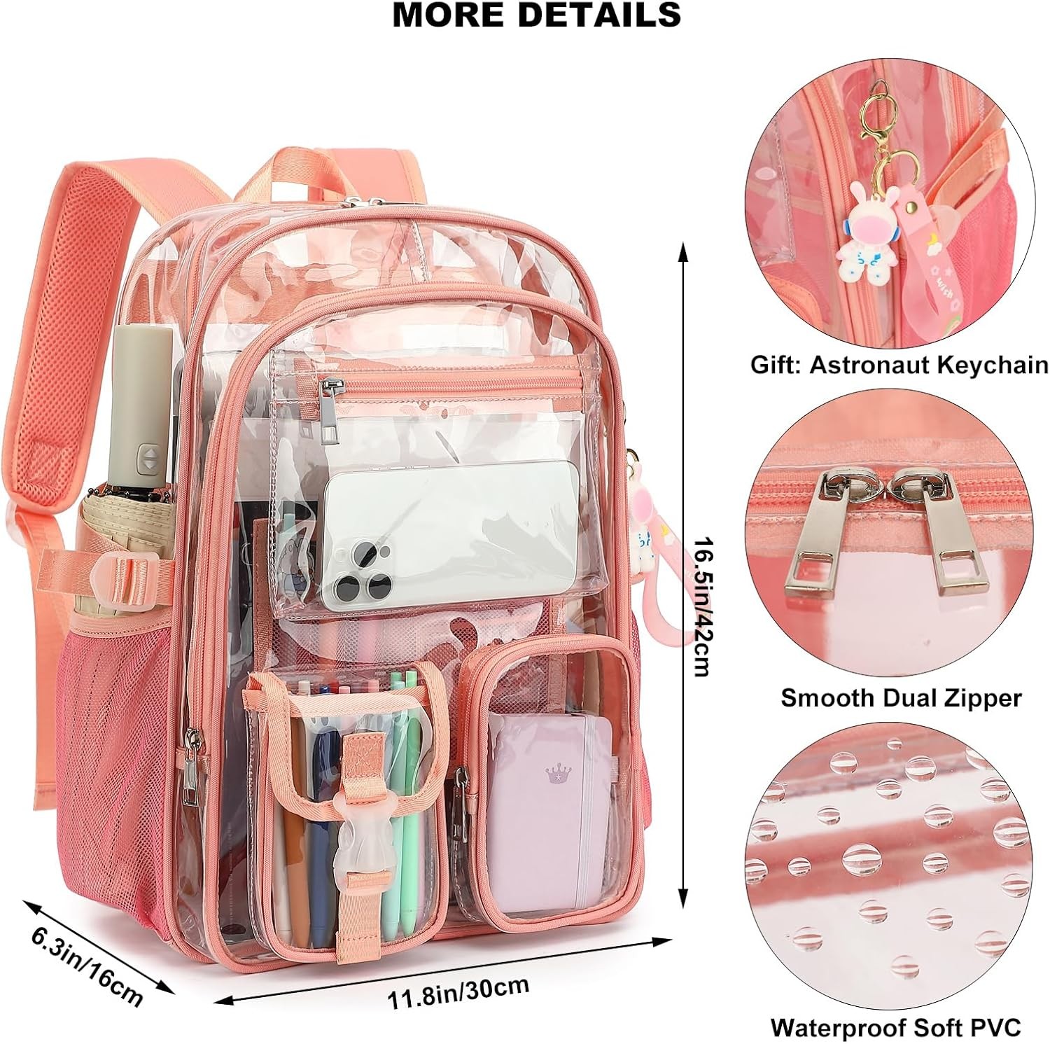 Clear Backpack Heavy Duty Transparent Backpacks Stadium Approved Pink