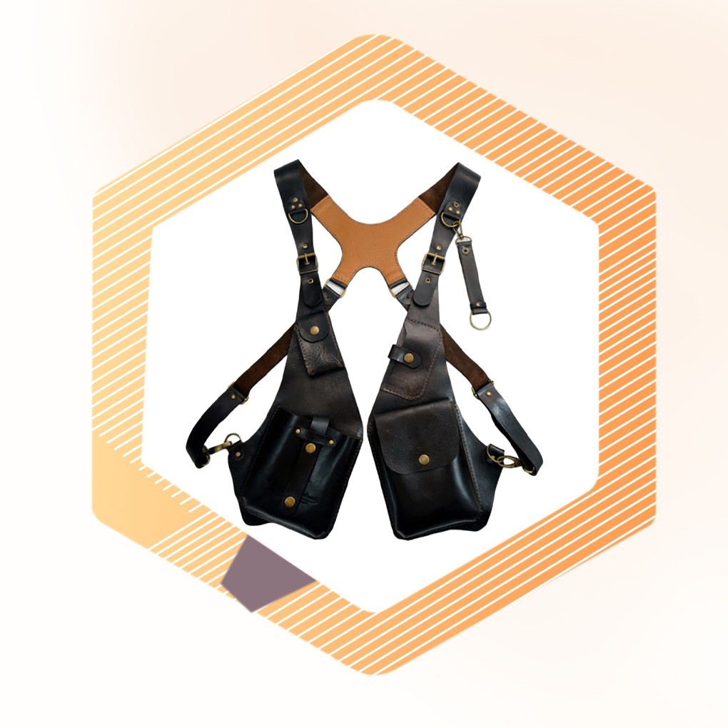 Men Steampunk Shoulder Harness Bag Adjustable PU Leather Chest Holster Black